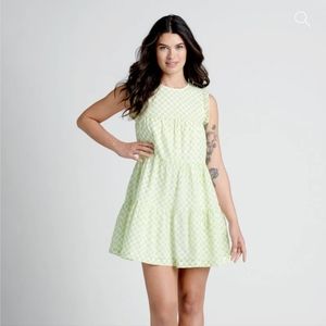 Modcloth Day Tripping Dress Eyelet Flower Fields Trapeze Cottage Core Green